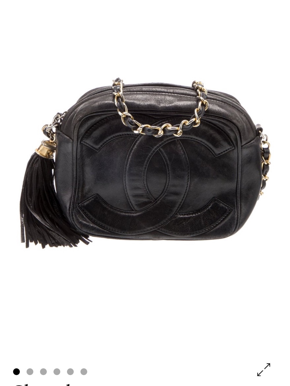 CHANEL Vintage Black Quilted Lambskin Crossbody Camera Bag with Tassel